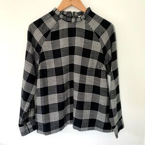 Loft Ruffle Neck Plaid Shirt
